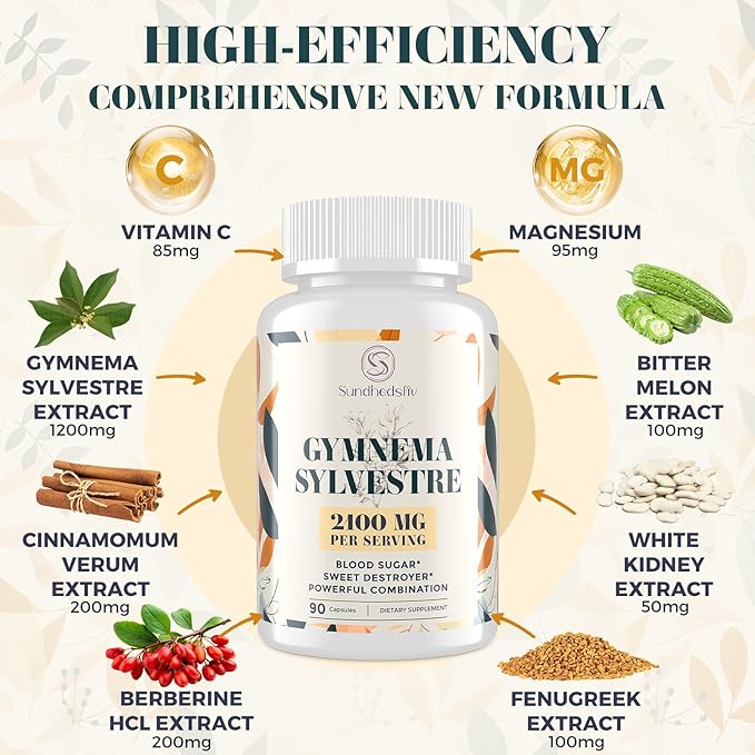 16 in 1 Blxxd Sugr Effective Gymnema Sylvestre Supplement 2100MG | with Berberine, Cinnamon, Bitter Melon | Vitamins, Magnesium & Chromium | Non GMO | 2Pack
