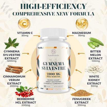 16 in 1 Blxxd Sugr Effective Gymnema Sylvestre Supplement 2100MG | with Berberine, Cinnamon, Bitter Melon | Vitamins, Magnesium & Chromium | Non GMO | 2Pack