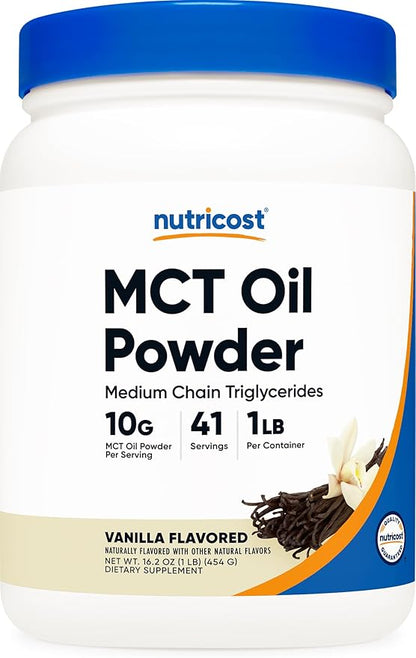 Nutricost Premium MCT Oil Powder (1 LB, Vanilla) - Best for Keto, Ketosis, and Ketogenic Diets - Zero Net Carbs, Non-GMO and Gluten Free, Medium Chain Triglyceride