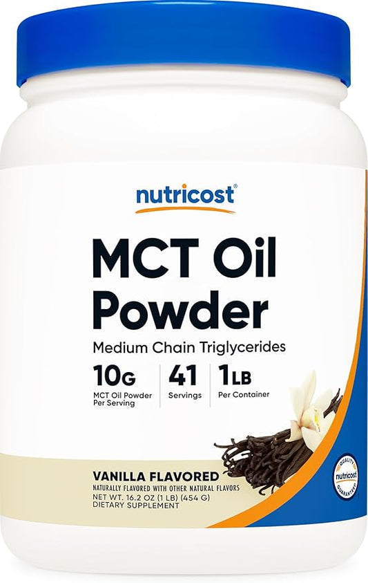 Nutricost Premium MCT Oil Powder (1 LB, Vanilla) - Best for Keto, Ketosis, and Ketogenic Diets - Zero Net Carbs, Non-GMO and Gluten Free, Medium Chain Triglyceride