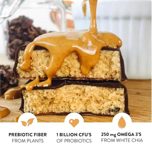 Truth Bar Prebiotic & Probiotic Keto Snack Vegan Bars with Omega-3's - Synbiotic High Fiber Snacks - Low Sugar, Kosher, Gluten Free - Dark Chocolate Peanut Butter Crunch (Pack of 12)