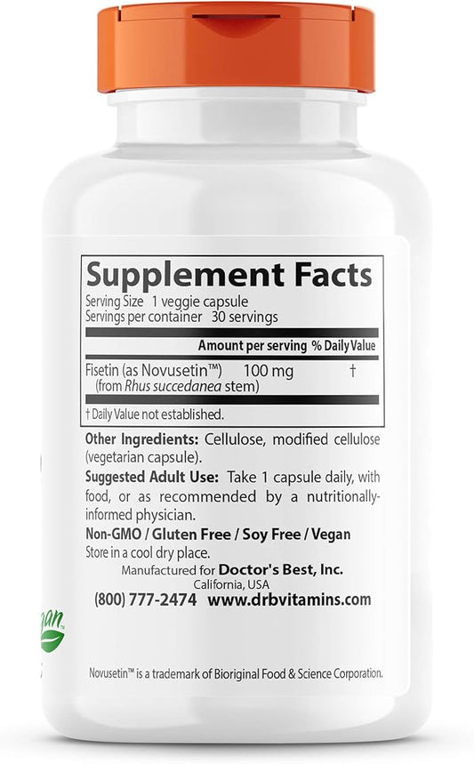 Doctor's Best Fisetin with Novusetin, Non-GMO, 100 mg, 30 count