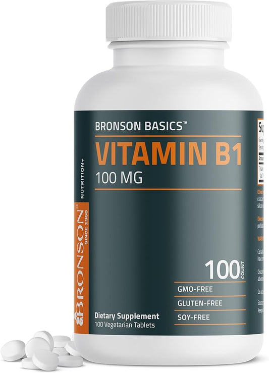 Bronson Vitamin B1 100 MG, Non-GMO, 100 Vegetarian Tablets