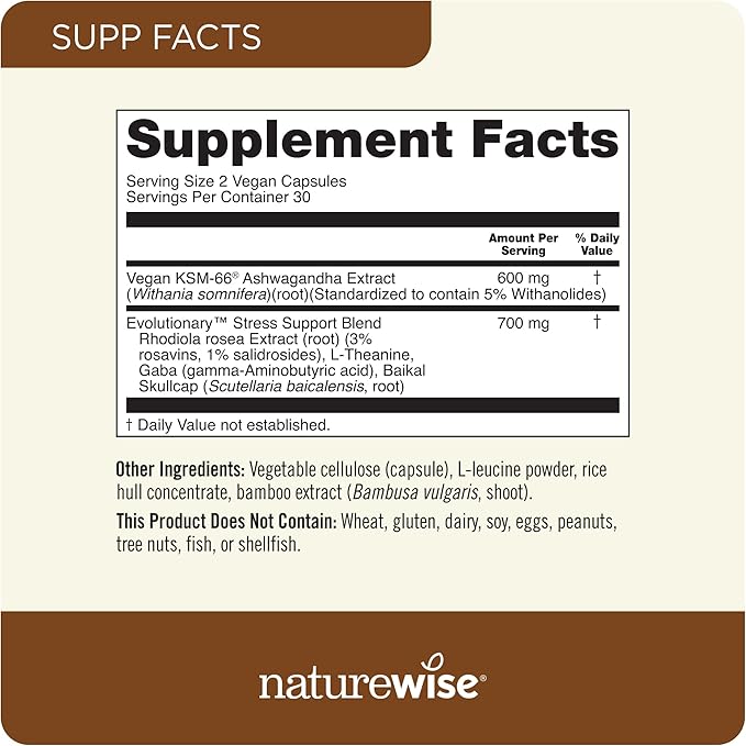 NatureWise Ashwagandha for Stress KSM-66 Ashwagandha 60 Capsules[1-Month Capsules[1-Month Supply]
