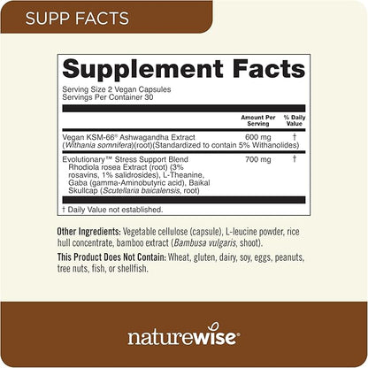 NatureWise Ashwagandha for Stress KSM-66 Ashwagandha 60 Capsules[1-Month Capsules[1-Month Supply]