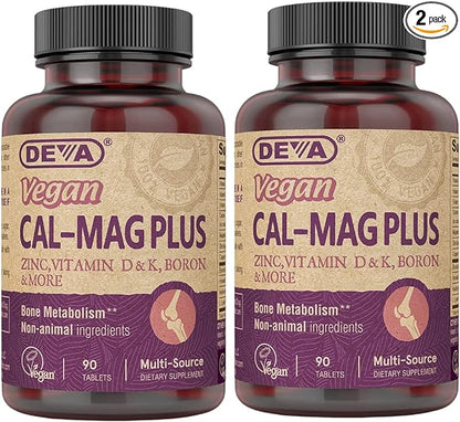 DEVA Vegan Calcium Magnesium Supplement Plus, 90-Tablets, 2-Pack 2-Pack
