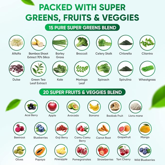 Sugar-Free Real Organic Fruits, Super Greens 35+ Nutritious Boost|60 Vegan