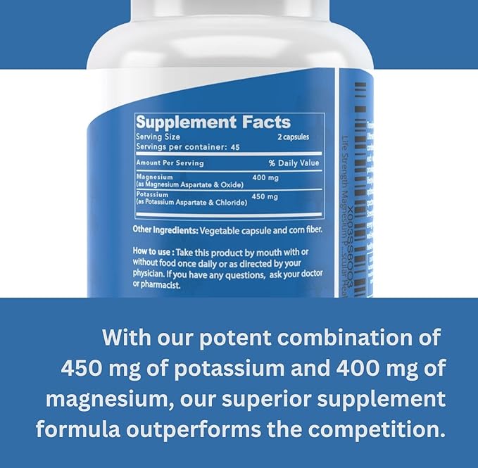 Life Strength Magnesium Potassium Complex Supplement 90 Capsules