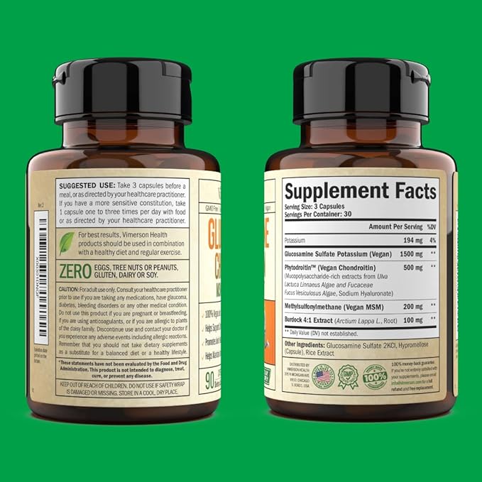 Vegan Glucosamine Chondroitin MSM 100% Vegan 1500 mg. 90 Capsules