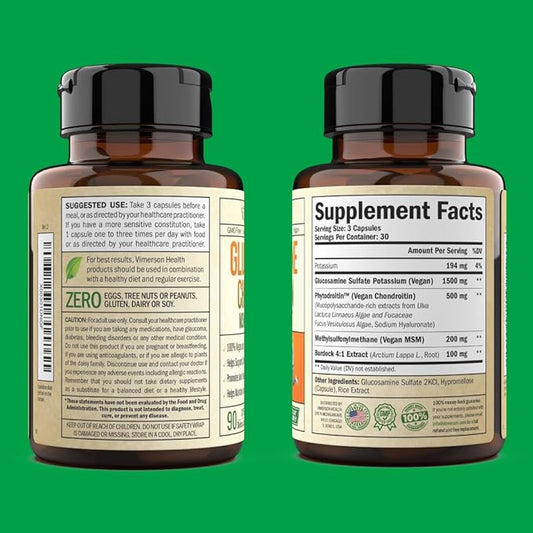 Vegan Glucosamine Chondroitin MSM 100% Vegan 1500 mg. 90 Capsules