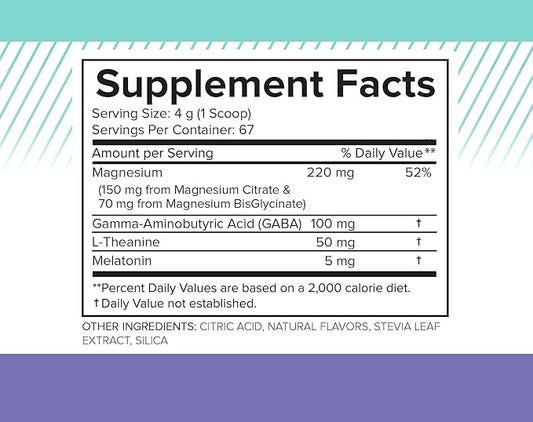 Magnesium Powder Natural Sleep Aid - Magnesium Citrate, Magnesium Glycinate, Melatonin 5 mg, L-Theanine, GABA, Magnesium Sleep Supplement Drink Mix, Sleep Aid for Adults, Mixed Berry Lemon Flavor