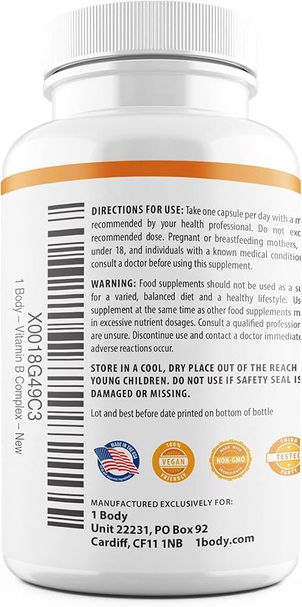 1 Body Vitamin B Complex – 5-MTHF Folate B1, B2, B2, B5, B5, B6, B6, Methyl B12, Niacin,