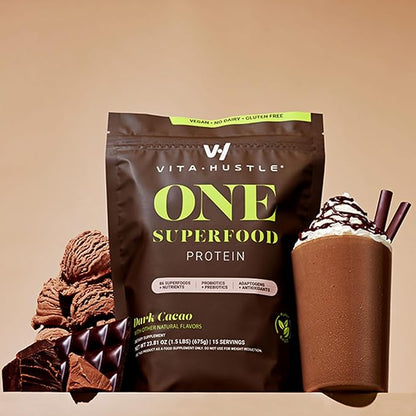 VitaHustle ONE Superfood Protein All-in-One Nutrition 20g Chocolate 86 Superfoods, 15 Servings