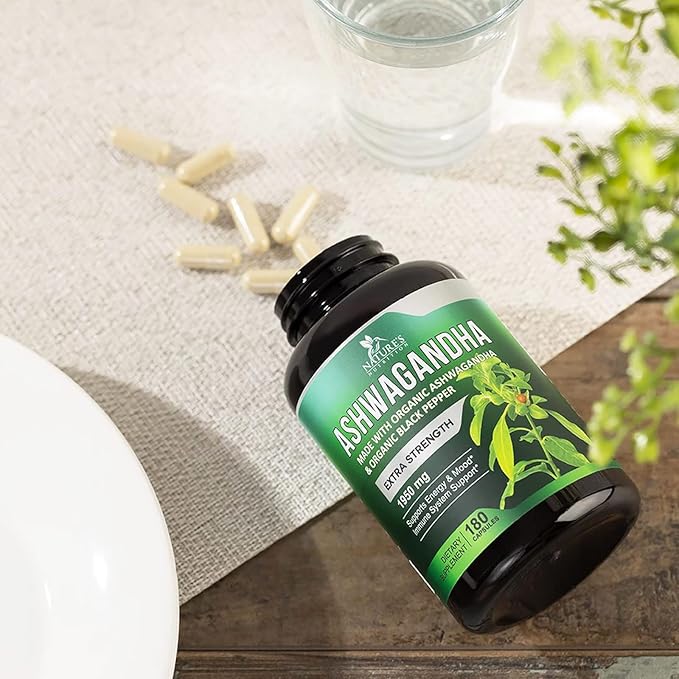 Nature's Nutrition Organic Ashwagandha Capsules Extra 1950mg - 180 Capsules