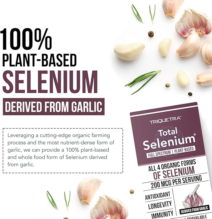 Total Selenium - 200 mcg, Plant-Based Selenium - Full Spectrum, Contains 4 Essential Organic Forms of Selenium Including Selenomethionine - Derived from Garlic - 60 Capsules