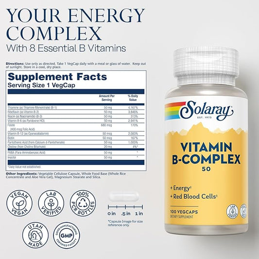 Solaray Vitamin B Complex 50mg B12, B6 B6 and 100 VegCaps