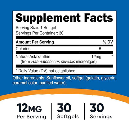 Nutricost Astaxanthin 12mg, 30 Softgels