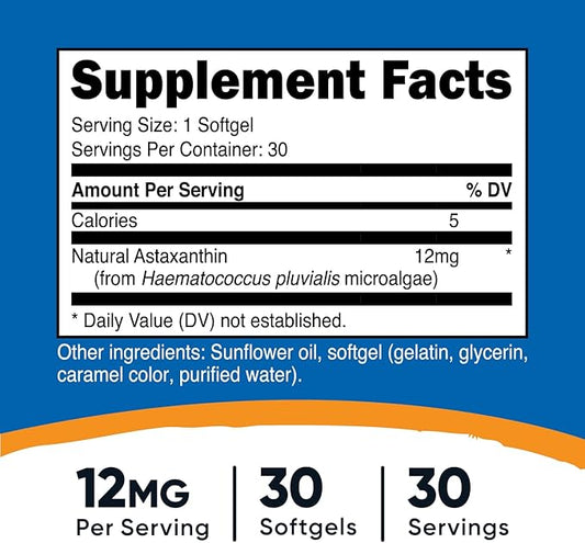 Nutricost Astaxanthin 12mg, 30 Softgels