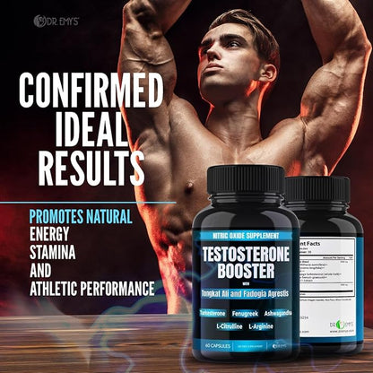 Dr. Emy's (2 Pack Testosterone Booster-Tongkat Ali Fadogia Agrestis Nitric Oxide Ashwagandha Supplement for Men with L Arginine Citrulline Fenugreek - Turkesterone Pre Workout Pump (120 Capsules)