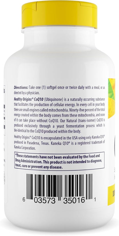 Healthy Origins Natural CoQ10 (Kaneka Q10), 100 mg 60 Softgels