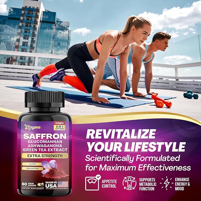 Zoyava Saffron Supplements 1000mg Glucomannan 1000mg 1000mg Green 1000mg Lutein 2 Month