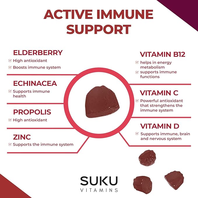 Ultimate Immunity - Elderberry Echinacea and Propolis Gummies for Immune Support, Easy to Chew - Non GMO, Gluten Sugar Free - Pomegranate Lime Flavored Gummy Vitamins, 50 Count