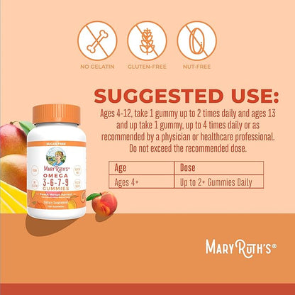 Vegan Omega 3 6 7 9 Gummies by MaryRuth's | Up to 4 Month Supply | Omega 3 Supplement with Flaxseed Oil | Omega 3 Gummies | No Fish Taste | Non-GMO | 120 Count