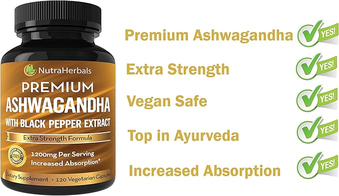Ashwagandha Supplement Made with Premium Ashwaganda 1200mg with 120 Vegi