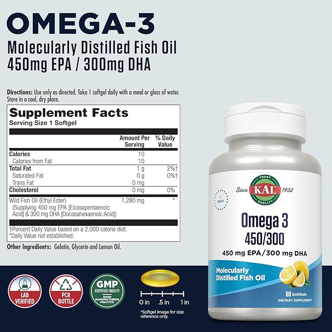 KAL 450/300 1280 Mg Omega 3, 60 Count