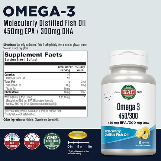 KAL 450/300 1280 Mg Omega 3, 60 Count