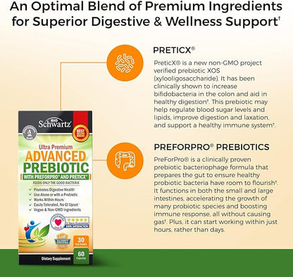 Prebiotics for Advanced Gut Health - Immune System Support & Dietary Fiber - Fuels Good Bacteria Growth to Promote Digestive Health - Gas & Digestion Support - Probiotics for Men & Women - 60 Capsules