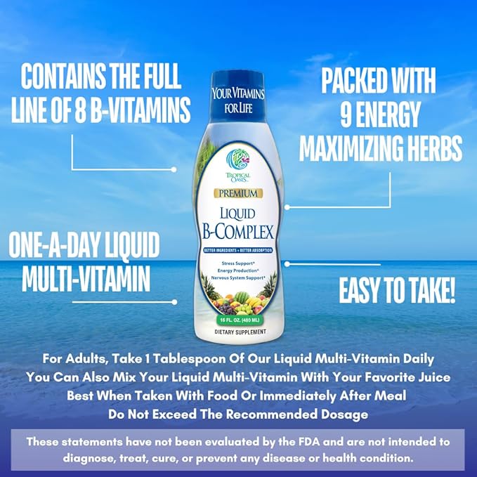 Premium Liquid B Complex Vitamin- Fast 8 B-vitamins, 16oz, 32 32 Serv