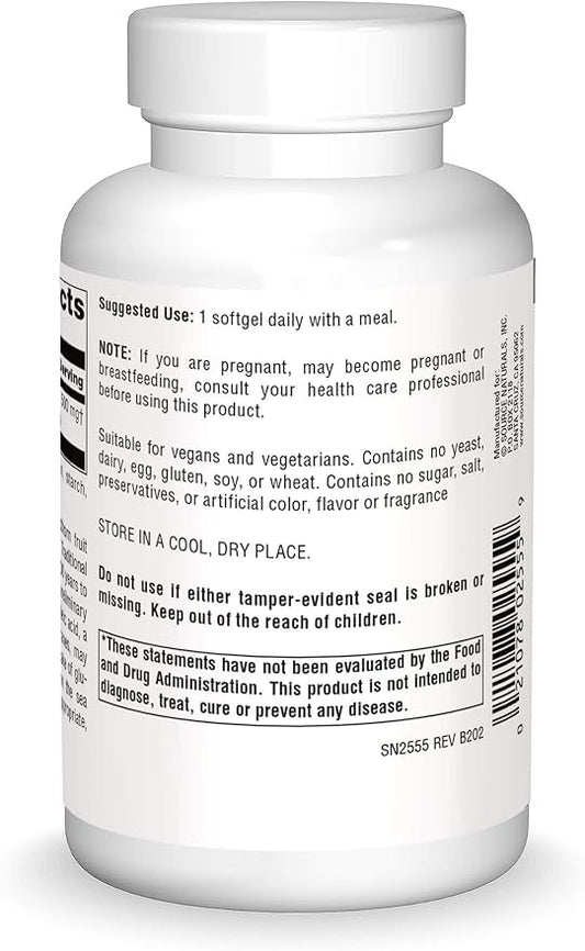 Source Naturals Omega-7 Sea Buckthorn Fruit Oil, Non-GMO, Vegan-Sourced for Health and Vitality* - 120 Vegan Softgels