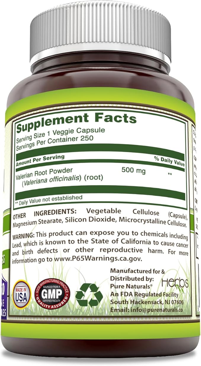 Pure Naturals Valerian Root Supplement 500 Mg (250 Count)