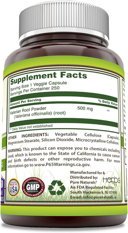 Pure Naturals Valerian Root Supplement 500 Mg (250 Count)