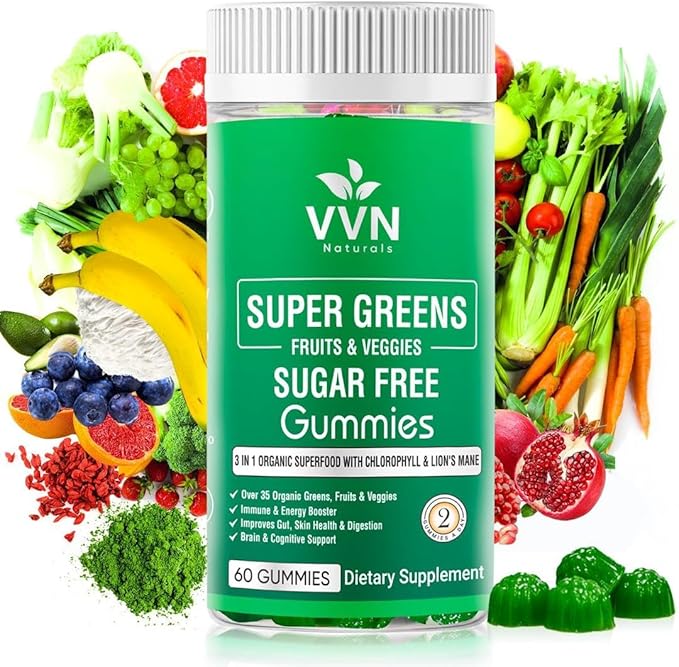 Sugar-Free Real Organic Fruits, Super Greens 35+ Nutritious Boost|60 Vegan