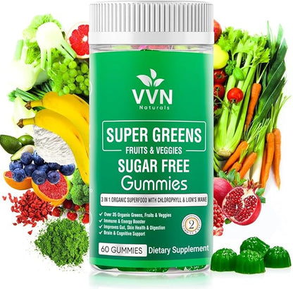 Sugar-Free Real Organic Fruits, Super Greens 35+ Nutritious Boost|60 Vegan