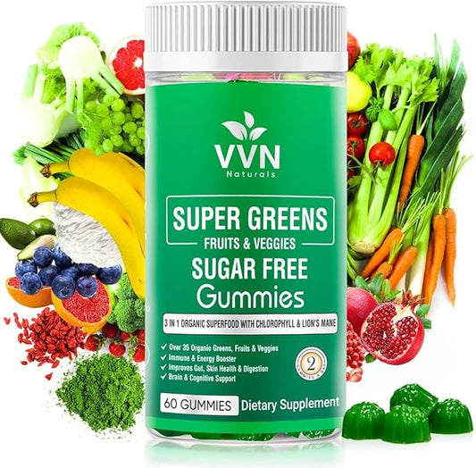 Sugar-Free Real Organic Fruits, Super Greens 35+ Nutritious Boost|60 Vegan