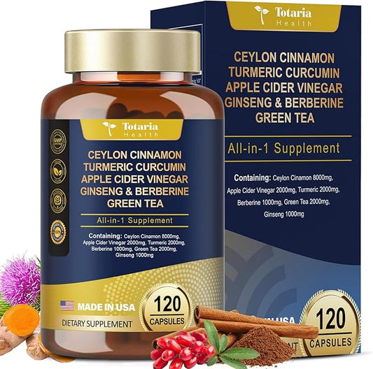 18-in-1 Ceylon Cinnamon Capsules, Ultra Strength 8000mg, Berberine Heart,120 Caps