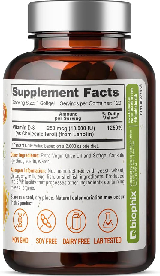biophix Vitamin D-3 10000 IU 120 Softgels K2