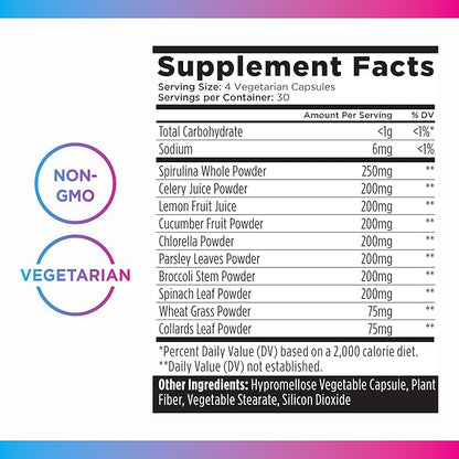 Livingood Daily Greens Capsules (120 Vegetarian Capsules) - Super Greens Supplement with Spirulina, Chlorella, Broccoli, Spinach for Energy, Digestive, & Gut Health - Fruit & Vegetable Supplements