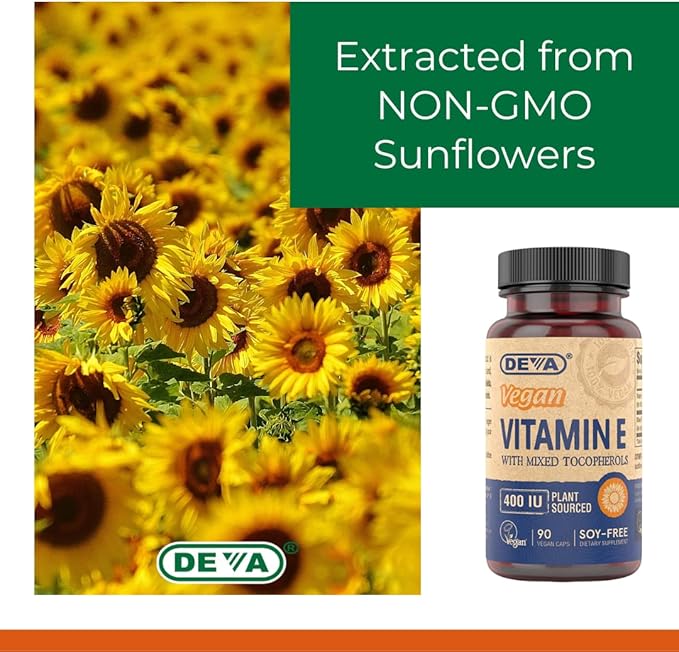 DEVA Vegan Vitamins Natural Vitamin E 400IU with 90 Capsules