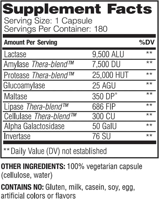 Enzymedica Lacto, Digestive Enzymes for Complete 180 Count