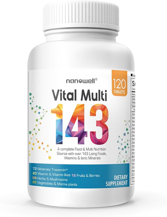 Vital Multi 143 - Multivitamin & Multimineral Supplement with 20 Vitamins and 72 Minerals,143 Ingredients Total - 120 Tablets, 30 Day Supply