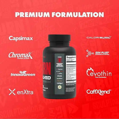 Sculpt Nation by V Shred Burn Thermogenic Fat Burner for Men & Women - Daytime Fat Burner Metabolism Booster - Premium Capsimax Cayenne Pepper, Chromax, Patented Ingredients - 60 Natural Veggie Pills