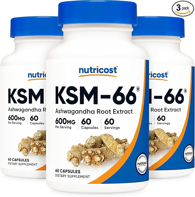 Nutricost KSM-66 Ashwagandha Root Extract 600mg, 60 Veggie Caps (3 Bottles) - 5% Withanolides - with BioPerine