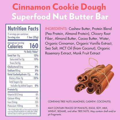B.T.R. Bar Superfood Keto Protein Bars, Plant Based Vegan Protein, Low Carb Food, Low Calorie, Gluten Free, No Sugar Alcohols, Boosted with Superfoods (4 Pack) (Cinnamon Cookie Dough ENERGY)