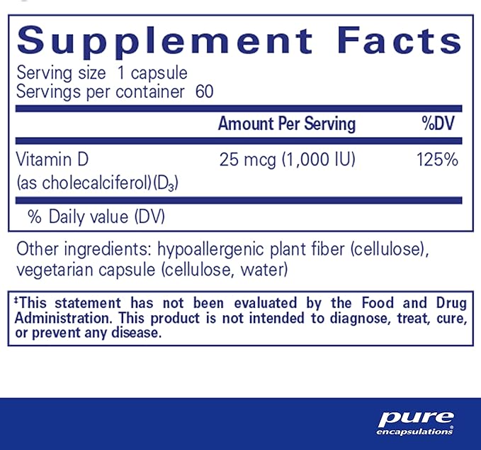 Pure Encapsulations Vitamin D3 25 mcg (1,000 IU) 60 Capsules
