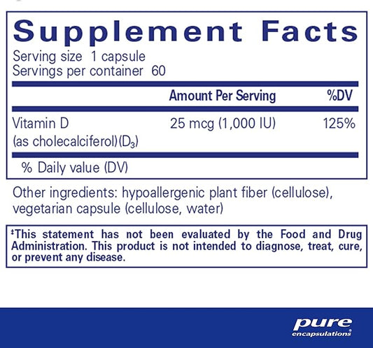 Pure Encapsulations Vitamin D3 25 mcg (1,000 IU) 60 Capsules