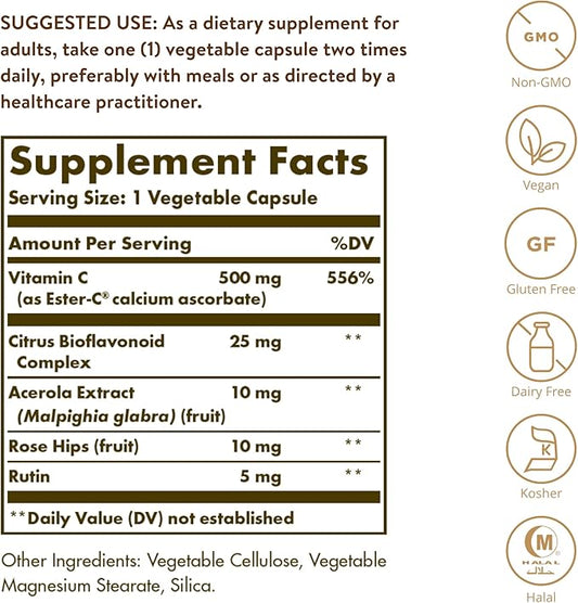 Solgar Ester-C Plus 500 mg Vitamin 100 Vegetable 100 Servings